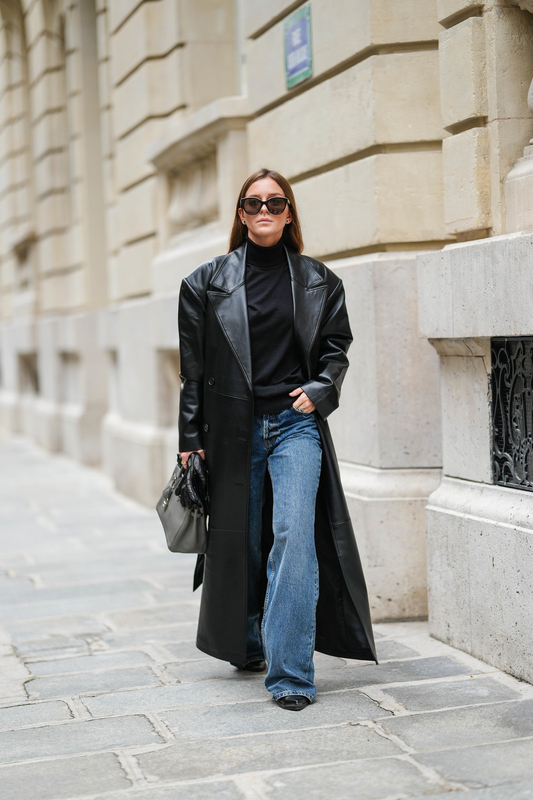 Leather Trench Coat with Wide-Leg Jeans for an Edgy School Look Leather Trench Coat with Wide-Leg Jeans for an Edgy School Look — Winter Outfits 2027 for School