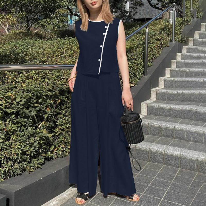 Asymmetrical Detail: Navy Wide-Leg Pants with Matching Sleeveless Top Asymmetrical Detail: Navy Wide-Leg Pants with Matching Sleeveless Top — Navy Blue Wide Leg Pants Outfits 2027
