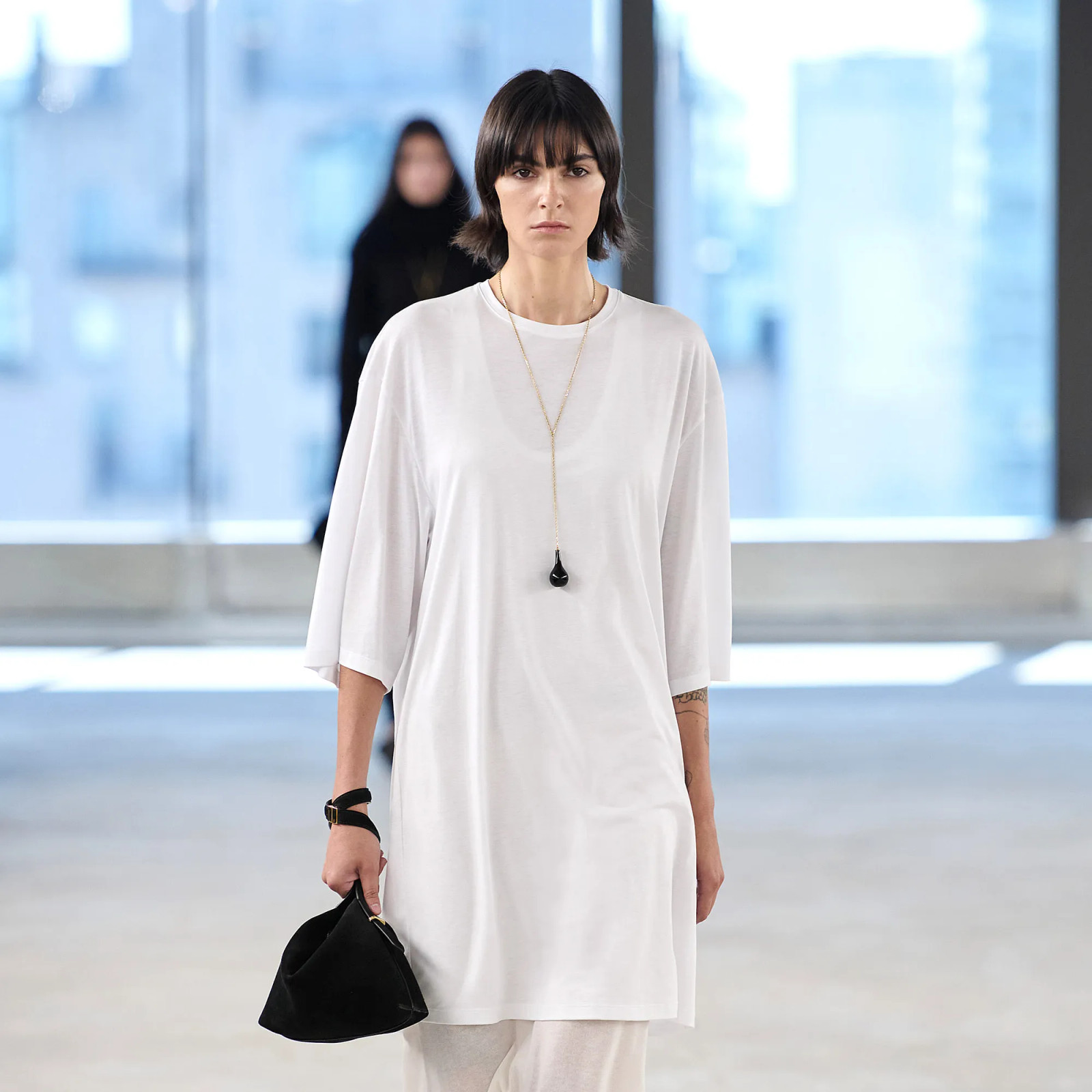 Oversized White T-Shirt Dress with Pendant Necklace — T Shirt Dress Outfits 2027