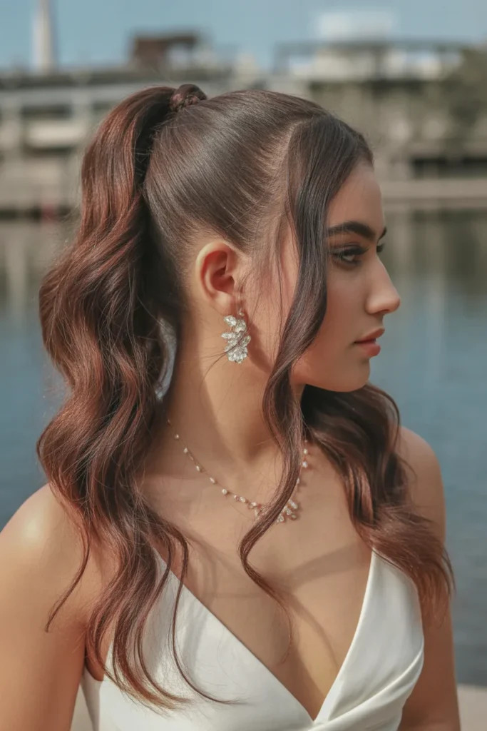 Shoulder Length High Ponytail With Defined Curls Shoulder Length High Ponytail With Defined Curls — Prom Ponytail Hairstyles 2027