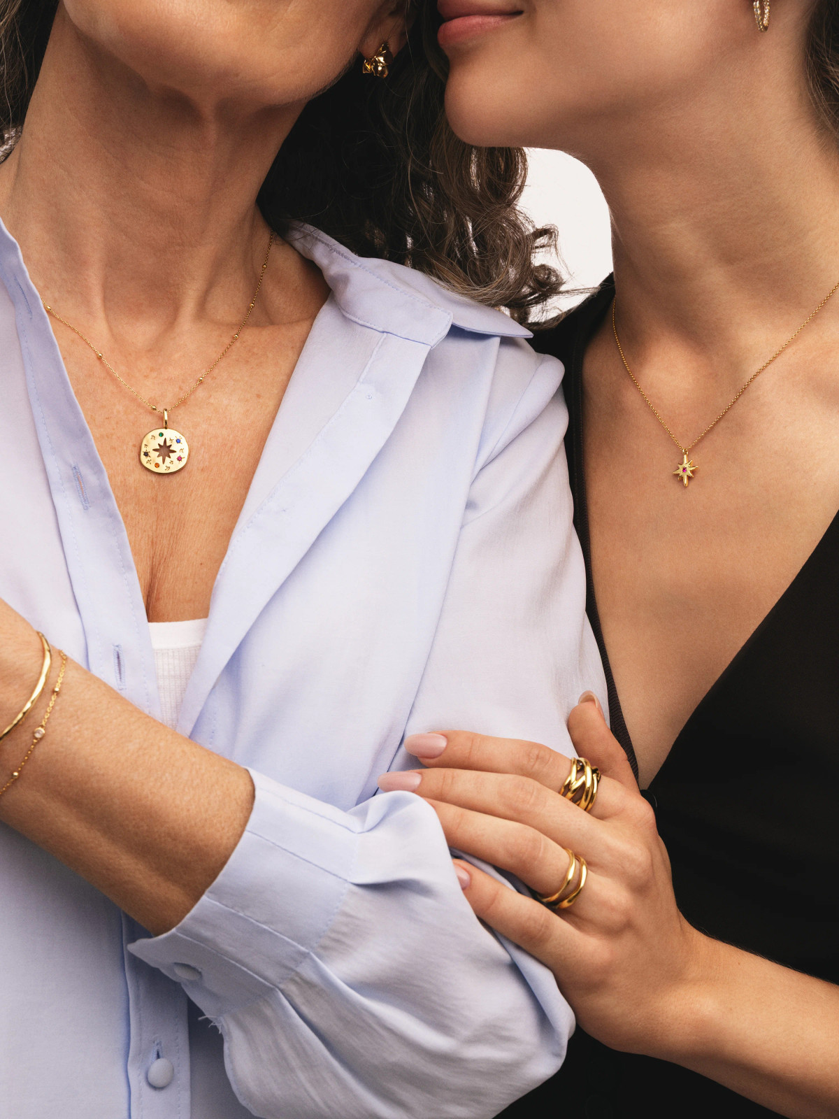 Light Blue Button-Up Styled with a Gold Compass-Style Locket Light Blue Button-Up Styled with a Gold Compass-Style Locket — Locket Necklaces 2027