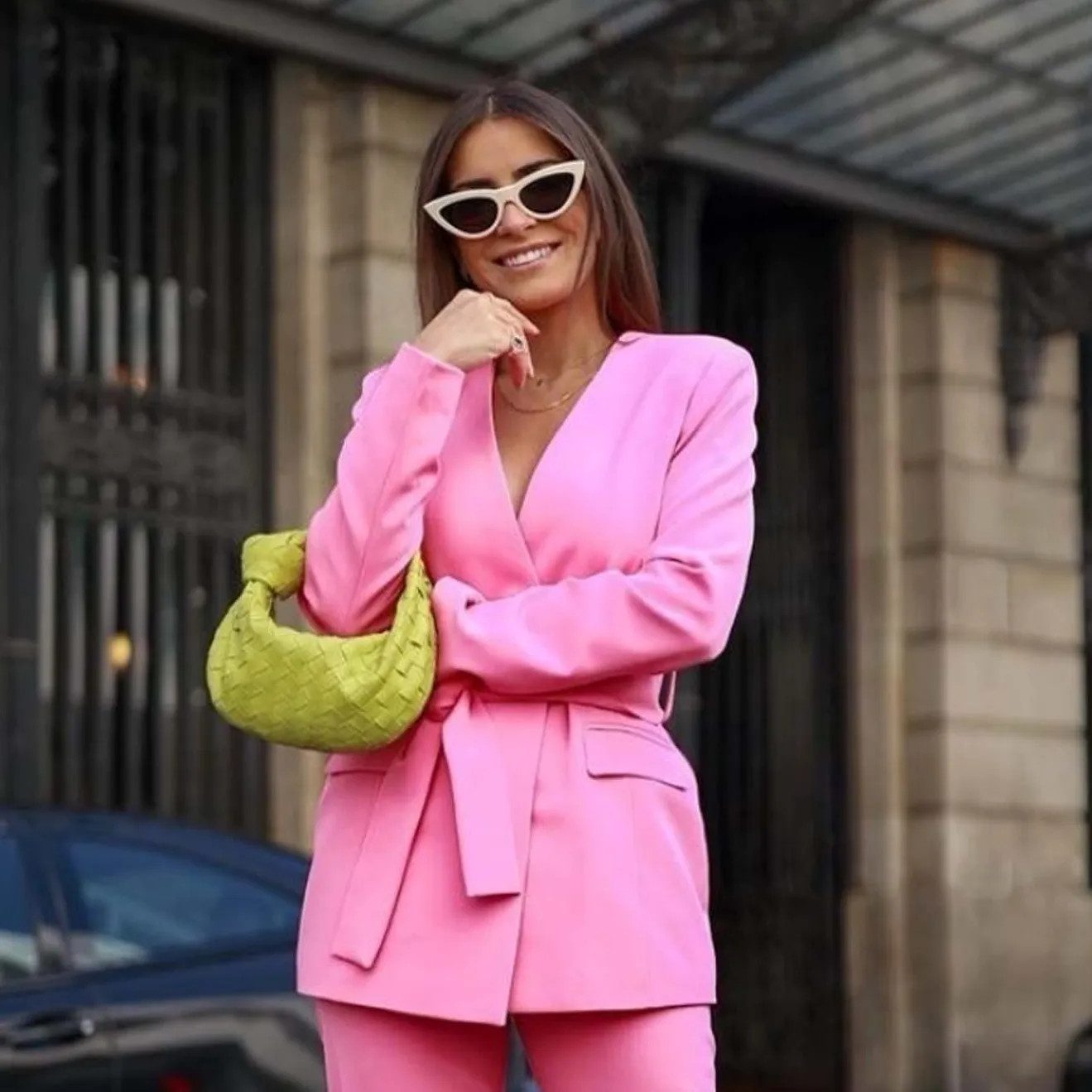 Bold Hot Pink Suit with Lime Green Handbag Bold Hot Pink Suit with Lime Green Handbag — Colorful Outfits 2027