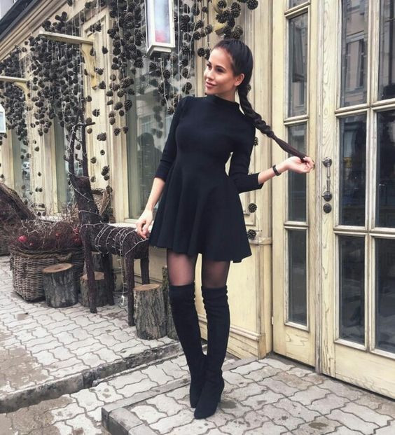 Monochromatic Magic: Knit Mini Dress and Over-the-Knee Boots Monochromatic Magic: Knit Mini Dress and Over-the-Knee Boots — Steakhouse Outfits 2027