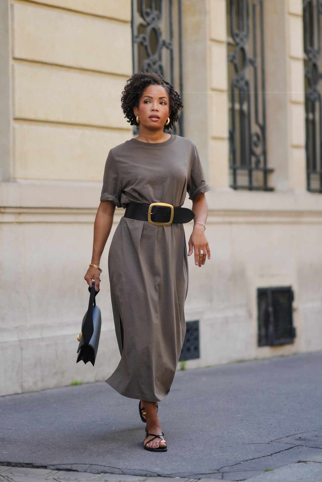 Grey Ensemble with Exaggerated Shoulders and A-Line Skirt Grey Ensemble with Exaggerated Shoulders and A-Line Skirt — Steakhouse Outfits 2027