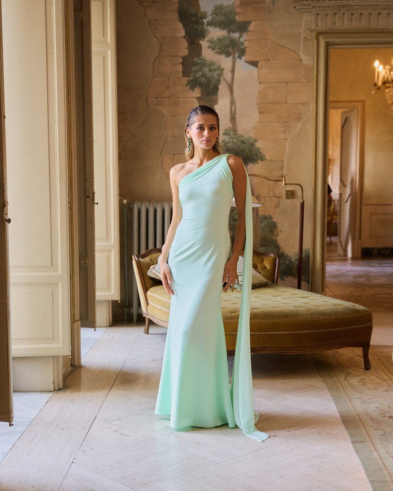 Elegant Mint Green One-Shoulder Gown Elegant Mint Green One-Shoulder Gown — Rich Mom Outfits 2027