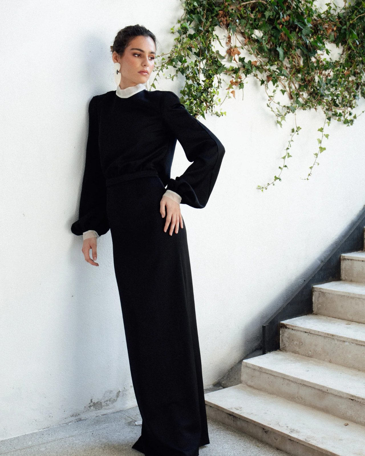 Dramatic Black Maxi Dress with Balloon Sleeves Dramatic Black Maxi Dress with Balloon Sleeves — Rich Mom Outfits 2027