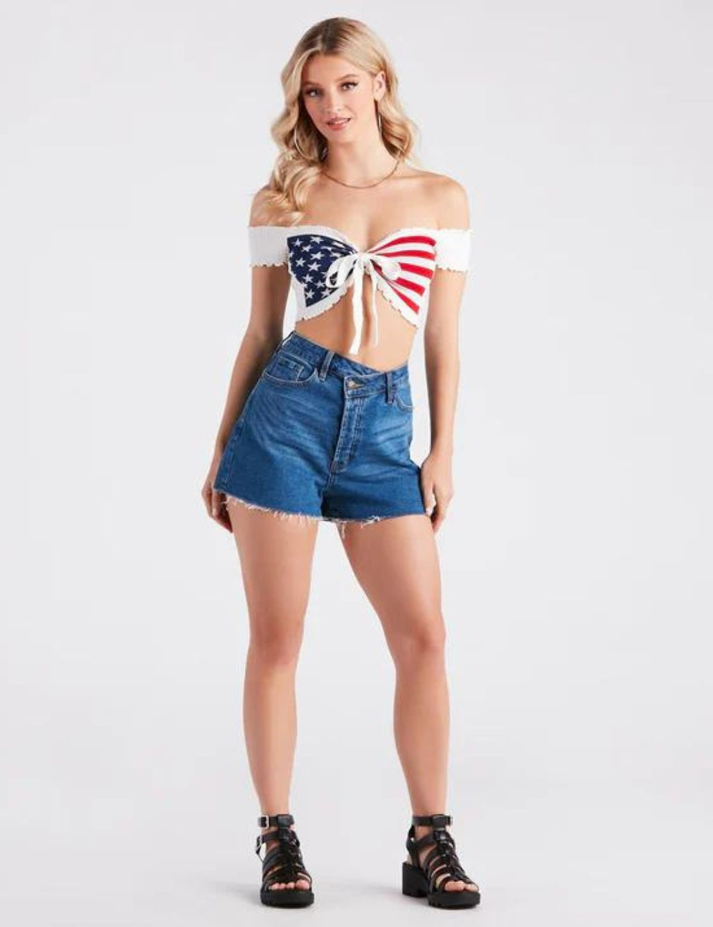 Bold American Flag Crop Top with Denim Shorts Bold American Flag Crop Top with Denim Shorts — Fourth of July Outfits 2027