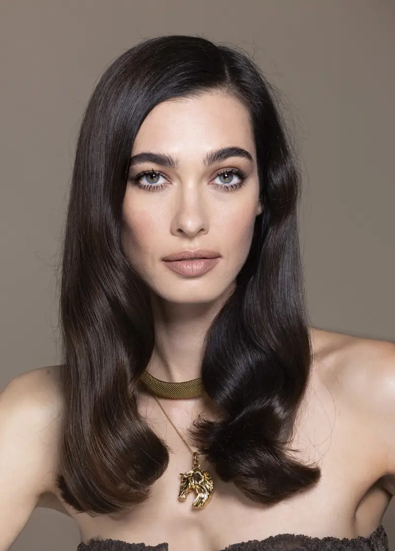 Voluminous Dark Brown Blowout With Caramel Highlights Voluminous Dark Brown Blowout With Caramel Highlights — Blowout Hairstyles 2027