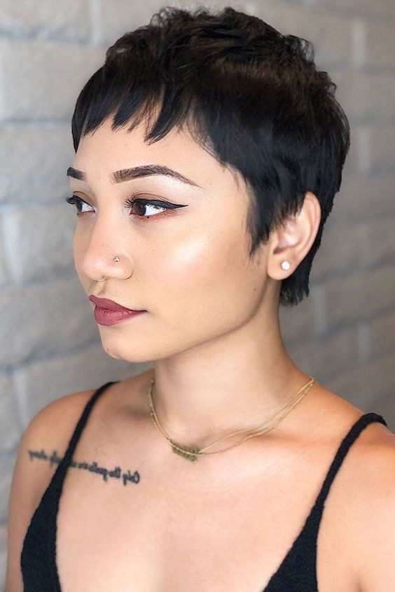 Sharp Black Pixie With Micro Bangs Sharp Black Pixie With Micro Bangs — Pixie Haircuts 2027