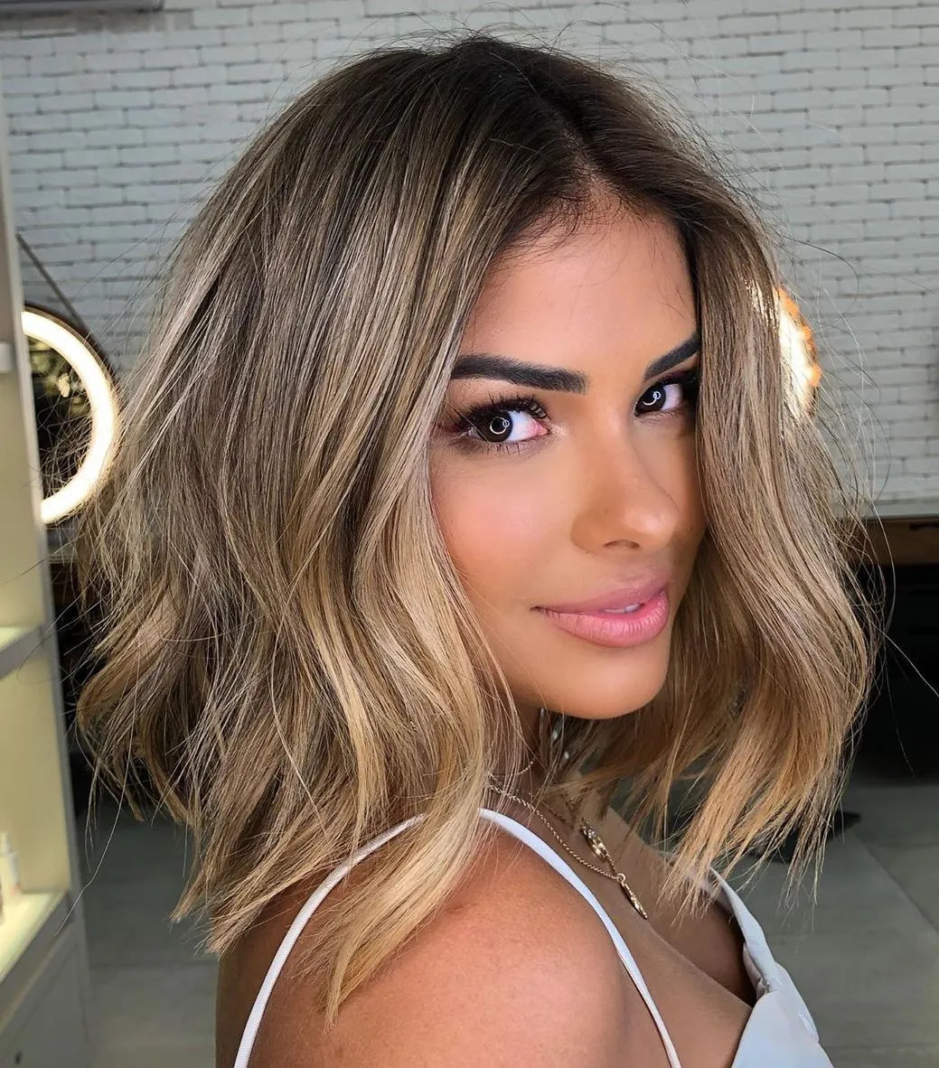 Side Parted Lob With Dark Blonde Balayage Side Parted Lob With Dark Blonde Balayage — Balayage on Medium Hair 2027