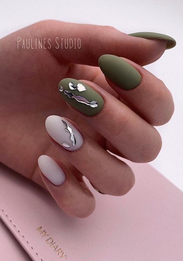 Olive Green And Off-White Visual Idea Olive Green And Off-White Visual Idea — Matte Nails 2027