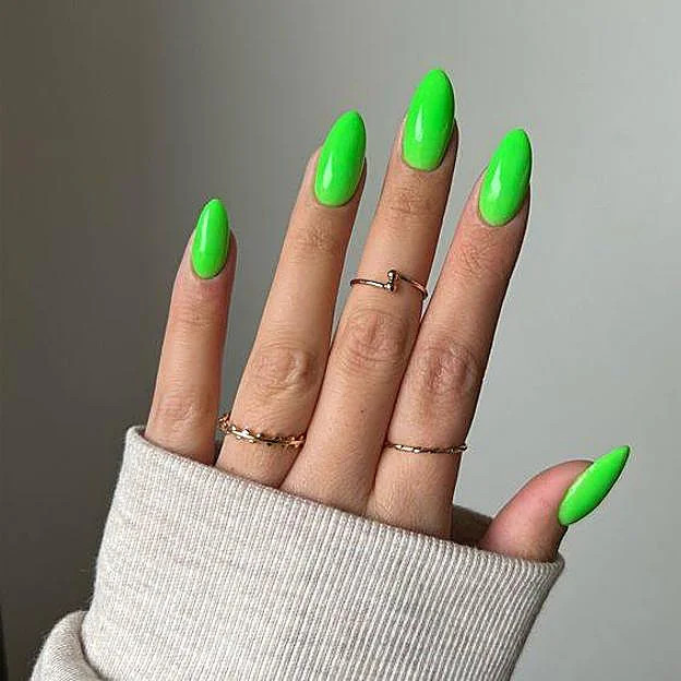 Vibrant Neon Green Almond Nails Vibrant Neon Green Almond Nails — Green Nails 2027