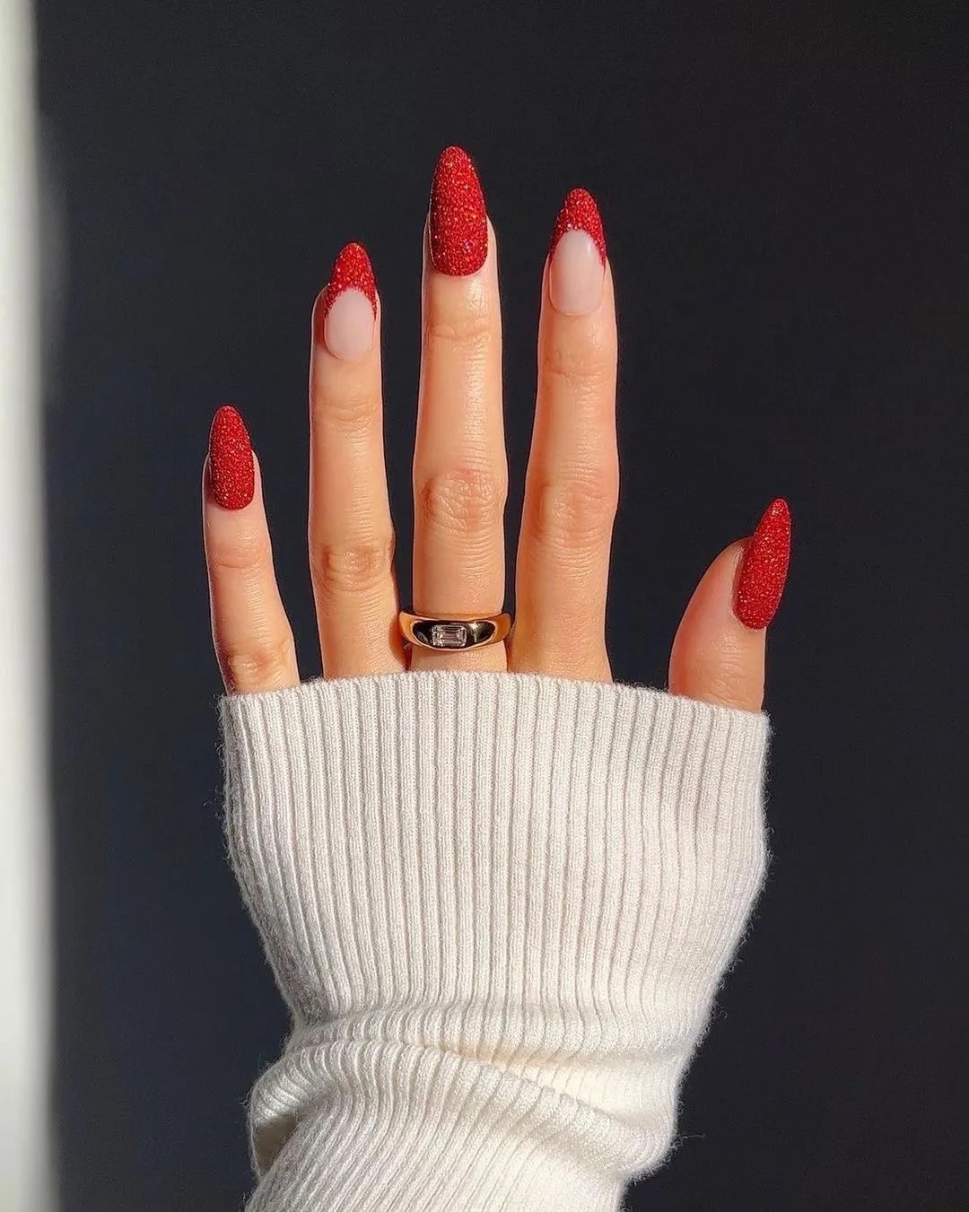 Red Glitter French Tip Stiletto Nails Red Glitter French Tip Stiletto Nails — Frosted Nails 2027
