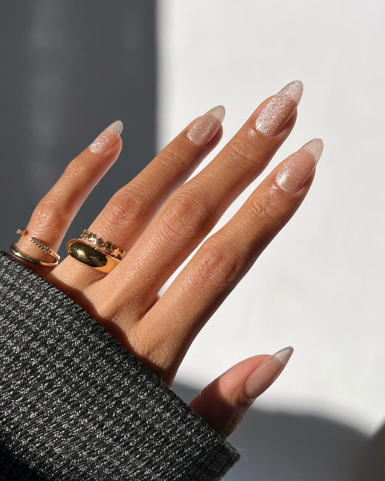 Nude Iridescent Glitter French Gradient Nude Iridescent Glitter French Gradient — Glitter Wedding Nails 2027