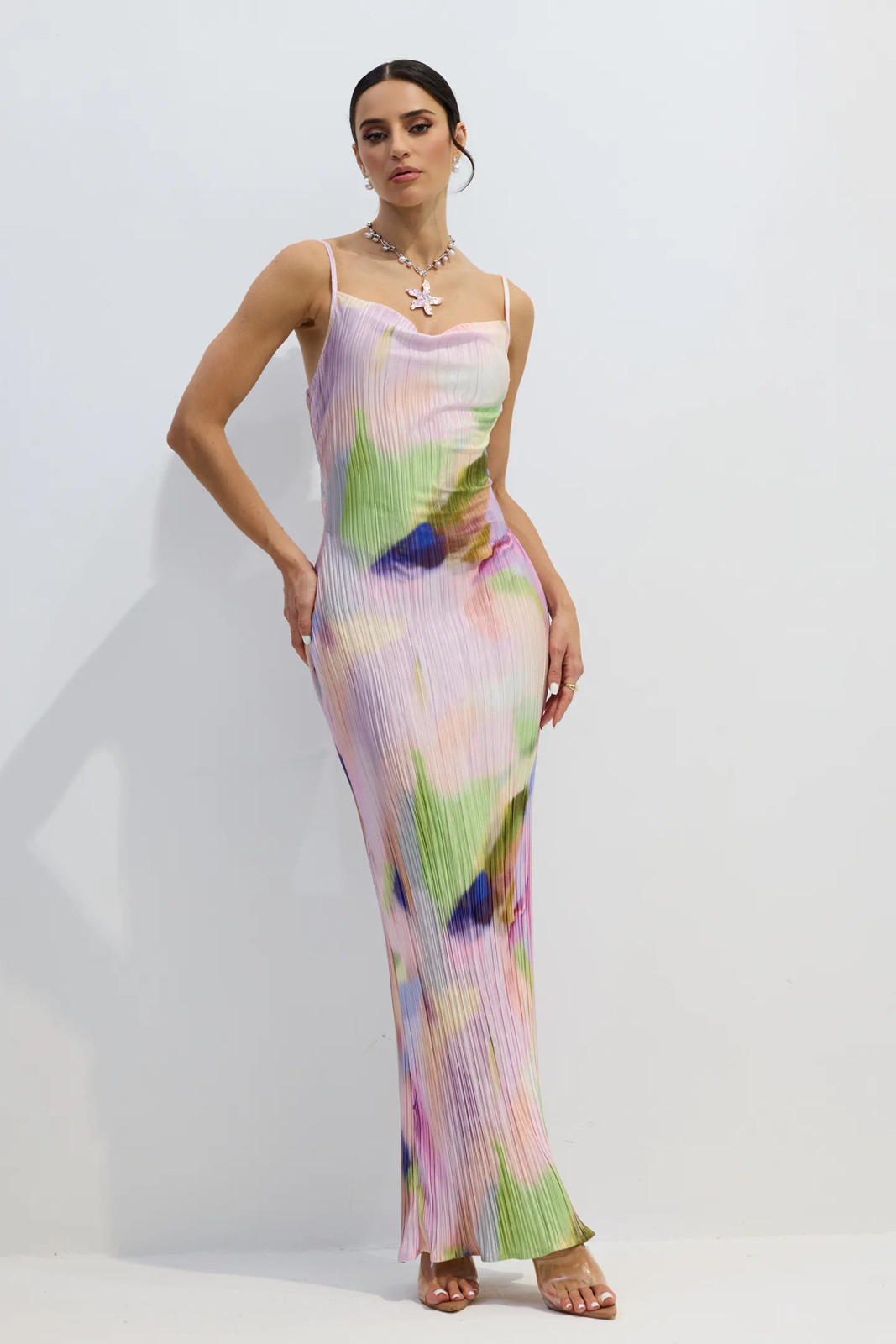 Sophisticated Tie-Dye Maxi Dress for Evening Sophisticated Tie-Dye Maxi Dress for Evening — Honeymoon Outfits 2027