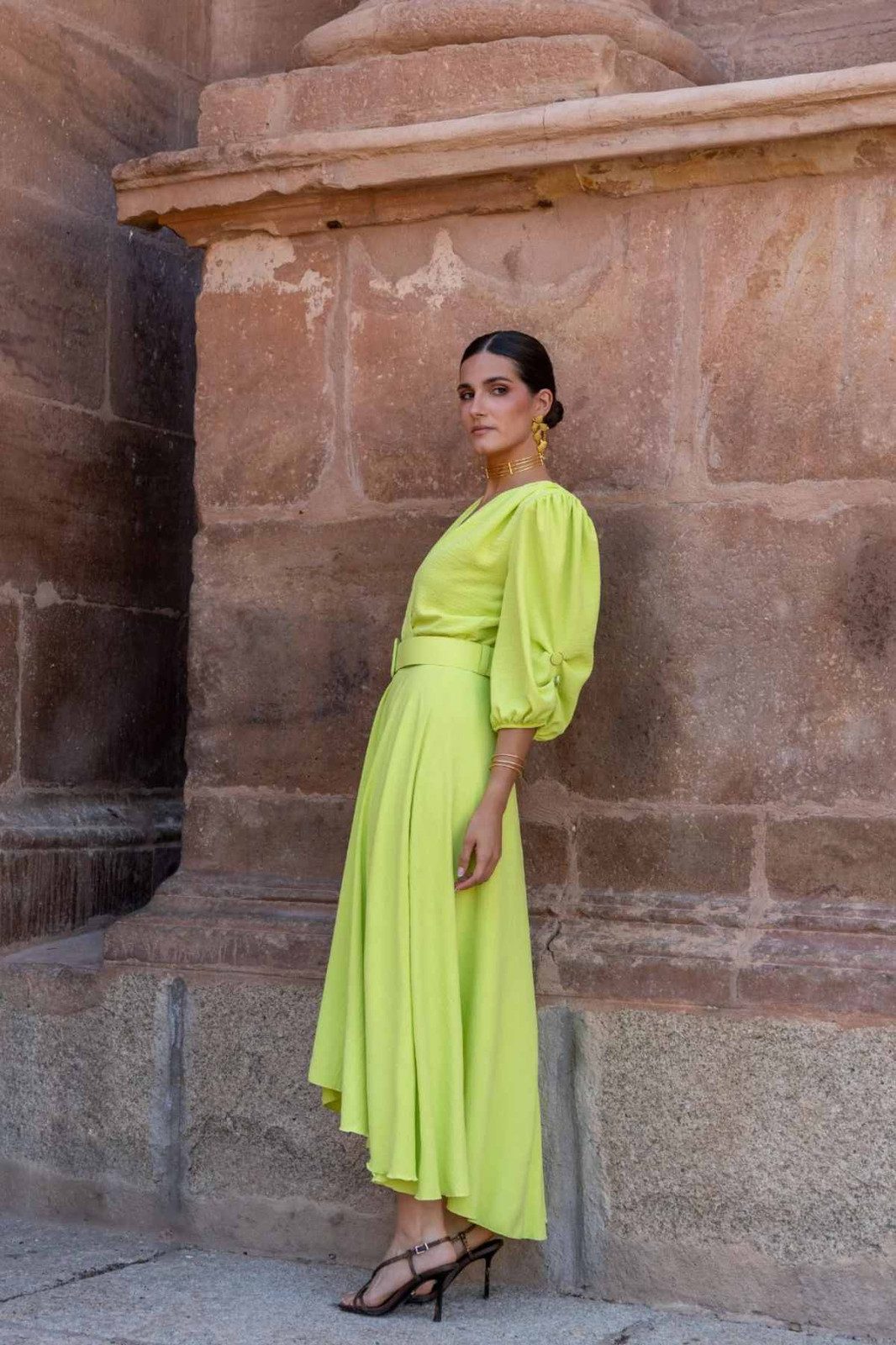 Vibrant Evening Sophistication: Lime Green Belted Dress Vibrant Evening Sophistication: Lime Green Belted Dress — Honeymoon Outfits 2027