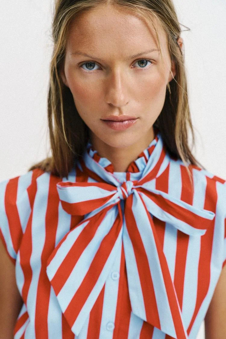 Bold Striped Blouse with a Statement Bow Tie for Casual Flair Bold Striped Blouse with a Statement Bow Tie for Casual Flair — Bow Tie Outfits for Women 2027
