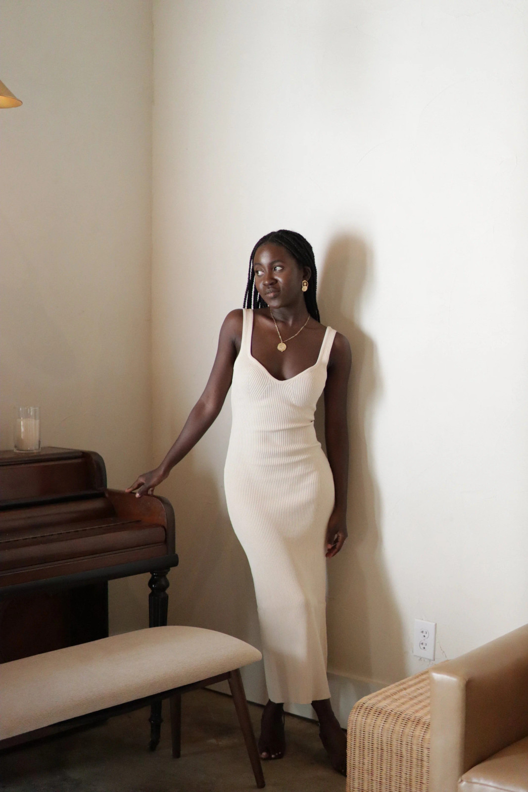 Fitted Knit Midi Dress with Pointed-Toe Heels — Austin Outfits 2027