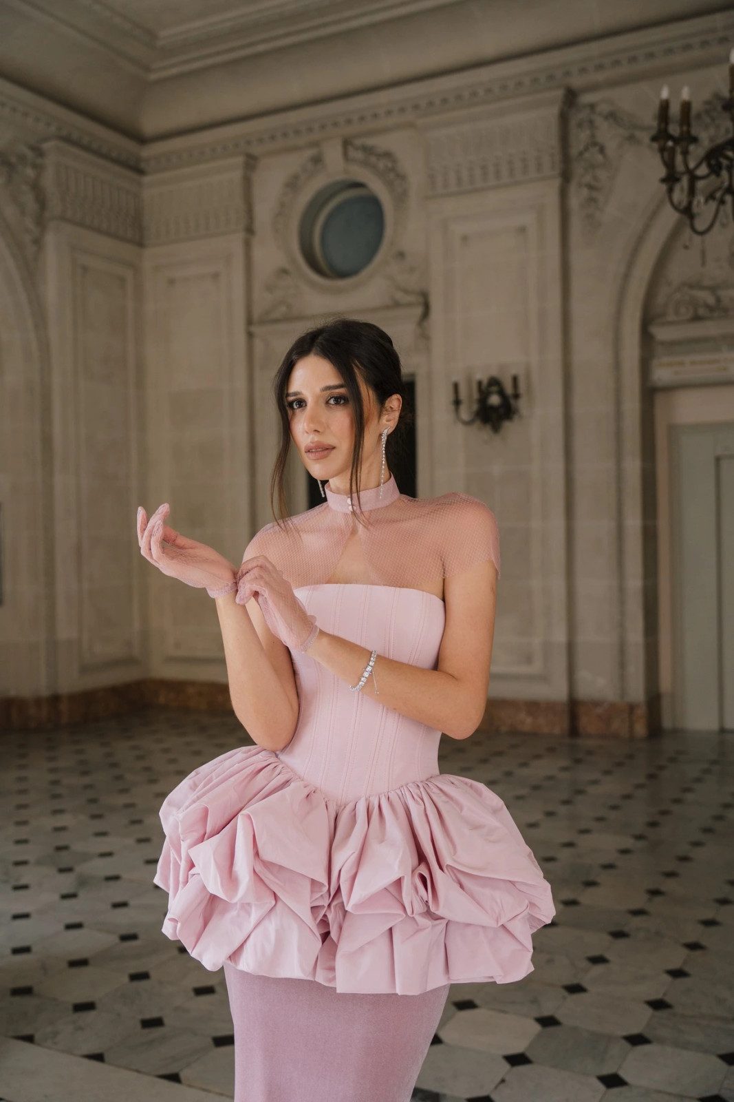 Pale Pink Corset Gown with Ruffled Peplum for a Celebratory Confirmation Pale Pink Corset Gown with Ruffled Peplum for a Celebratory Confirmation — Confirmation Outfits 2027