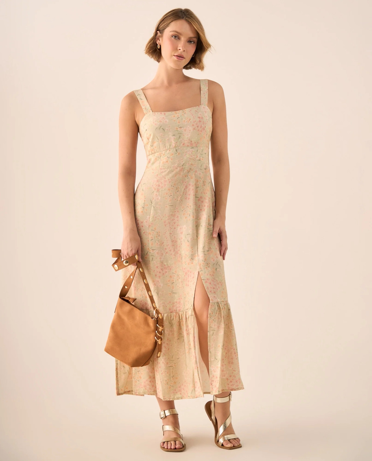 Pale Yellow Floral Midi Dress with Suede Bag for a Daytime Confirmation Pale Yellow Floral Midi Dress with Suede Bag for a Daytime Confirmation — Confirmation Outfits 2027