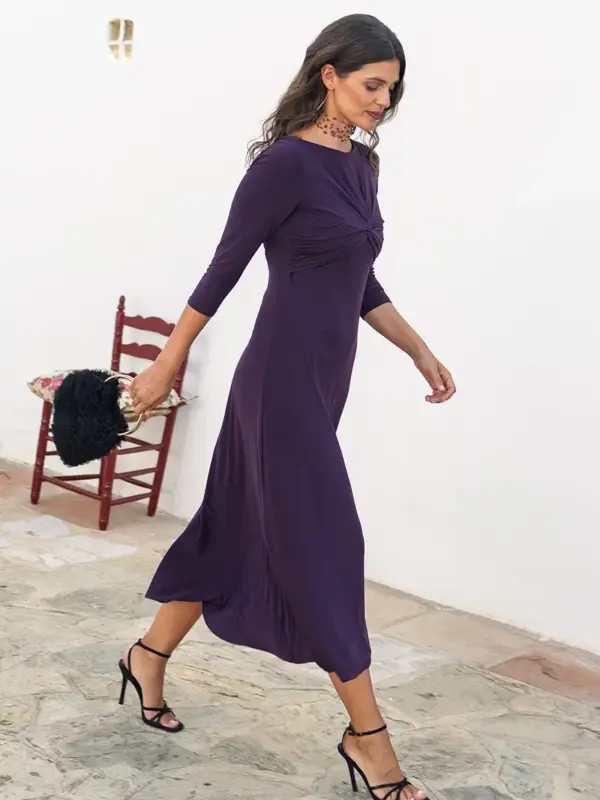 Deep Purple Jersey Dress with Twisted Bodice for an Elegant Confirmation Deep Purple Jersey Dress with Twisted Bodice for an Elegant Confirmation — Confirmation Outfits 2027