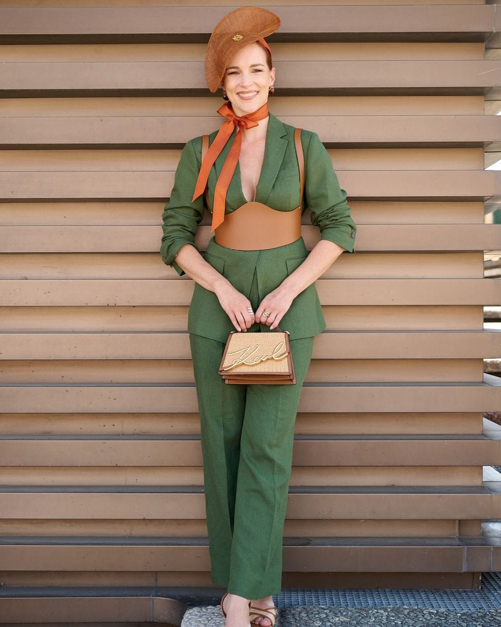 Textured Forest Green Suit with Corset Belt Textured Forest Green Suit with Corset Belt — Forest Green Outfits 2027