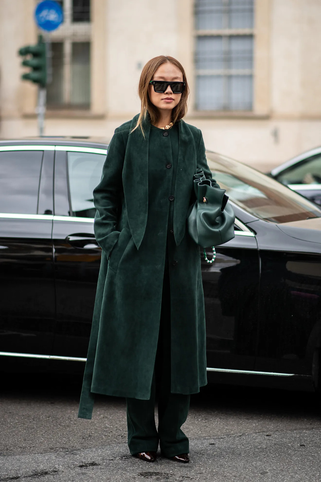 Smart Casual Business Casual Oversized Forest Green Suede Coat and Trousers Smart Casual Business Casual Oversized Forest Green Suede Coat and Trousers — Forest Green Outfits 2027
