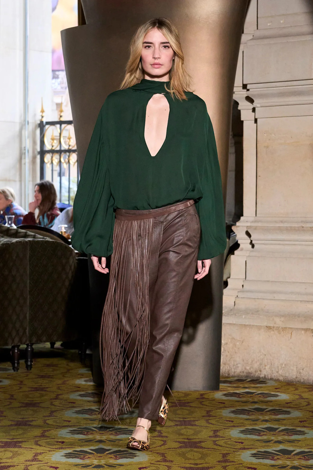 Forest Green Keyhole Top with Fringe Trousers for Evening Forest Green Keyhole Top with Fringe Trousers for Evening — Forest Green Outfits 2027