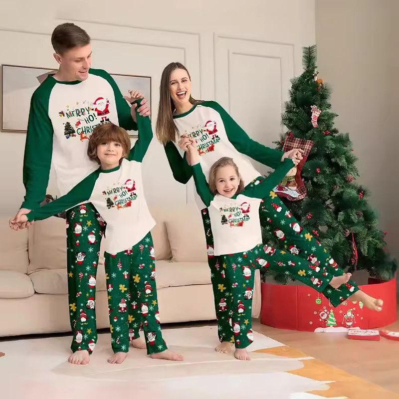 Green Raglan Pajamas with Santa and Snowflake Prints Green Raglan Pajamas with Santa and Snowflake Prints — Matching Christmas Outfits 2026