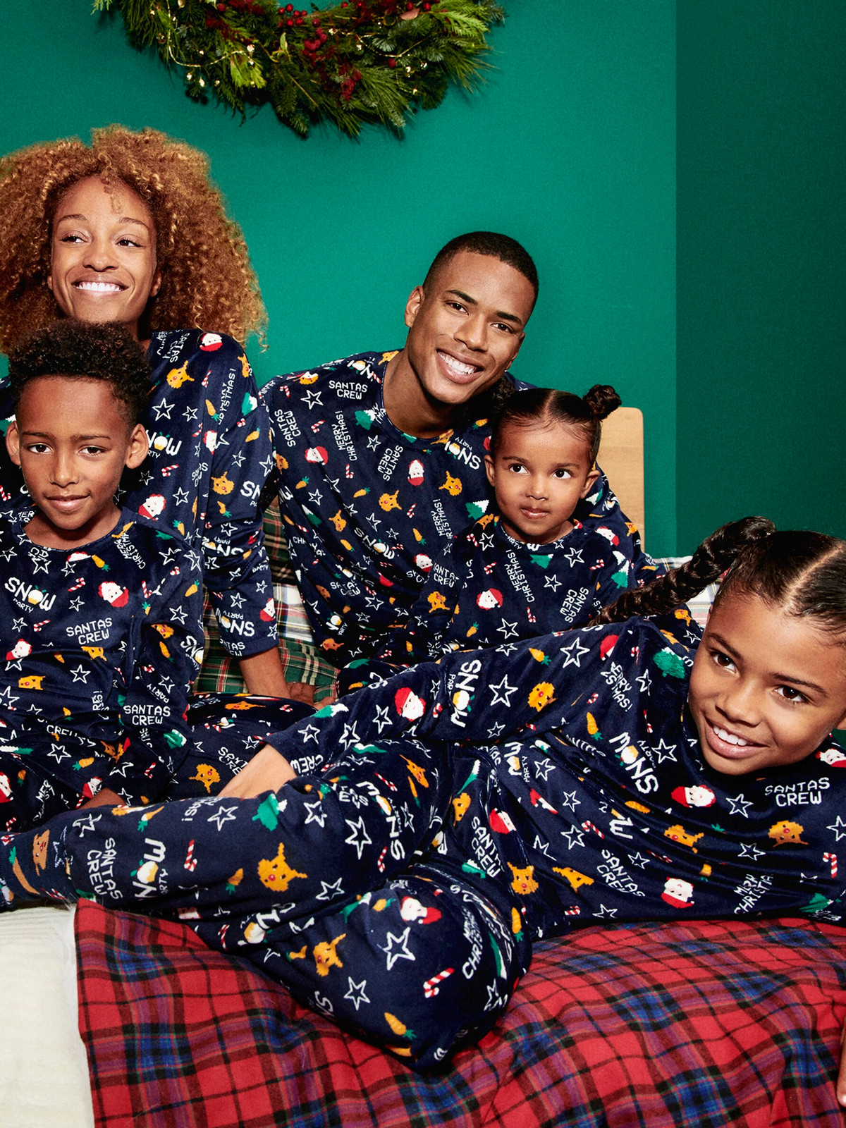 Navy Velvet Pajamas with All-Over Christmas Print Navy Velvet Pajamas with All-Over Christmas Print — Matching Christmas Outfits 2026