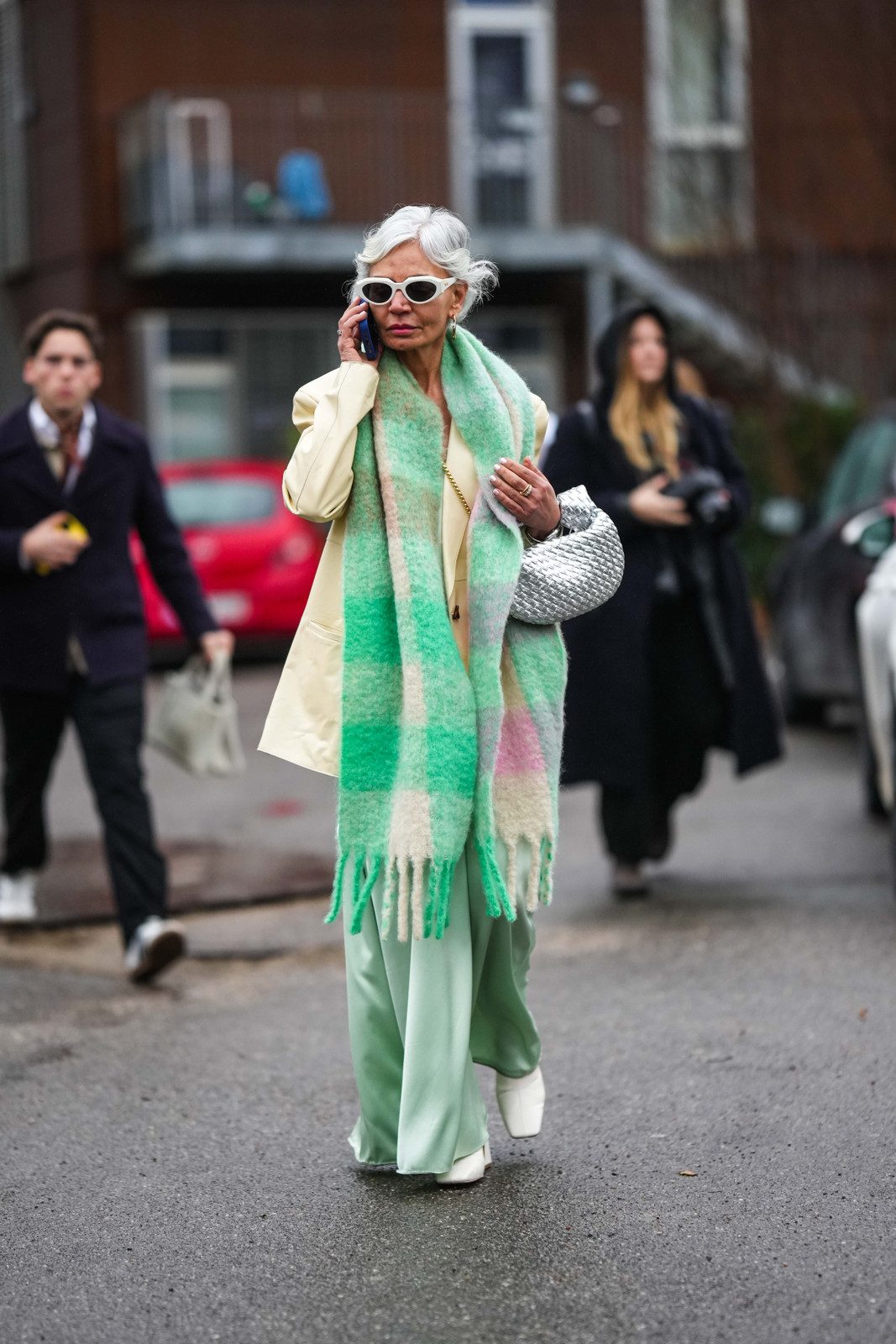 Pastel Ensemble with Oversized Checked Scarf Pastel Ensemble with Oversized Checked Scarf — Winter Outfits 2027 for Women Over 70