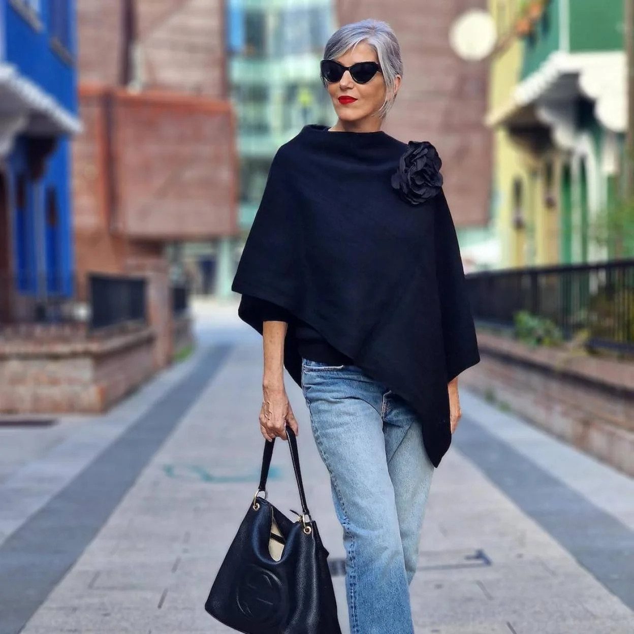 Knit Poncho with Fabric Flower Detail Knit Poncho with Fabric Flower Detail — Winter Outfits 2027 for Women Over 70