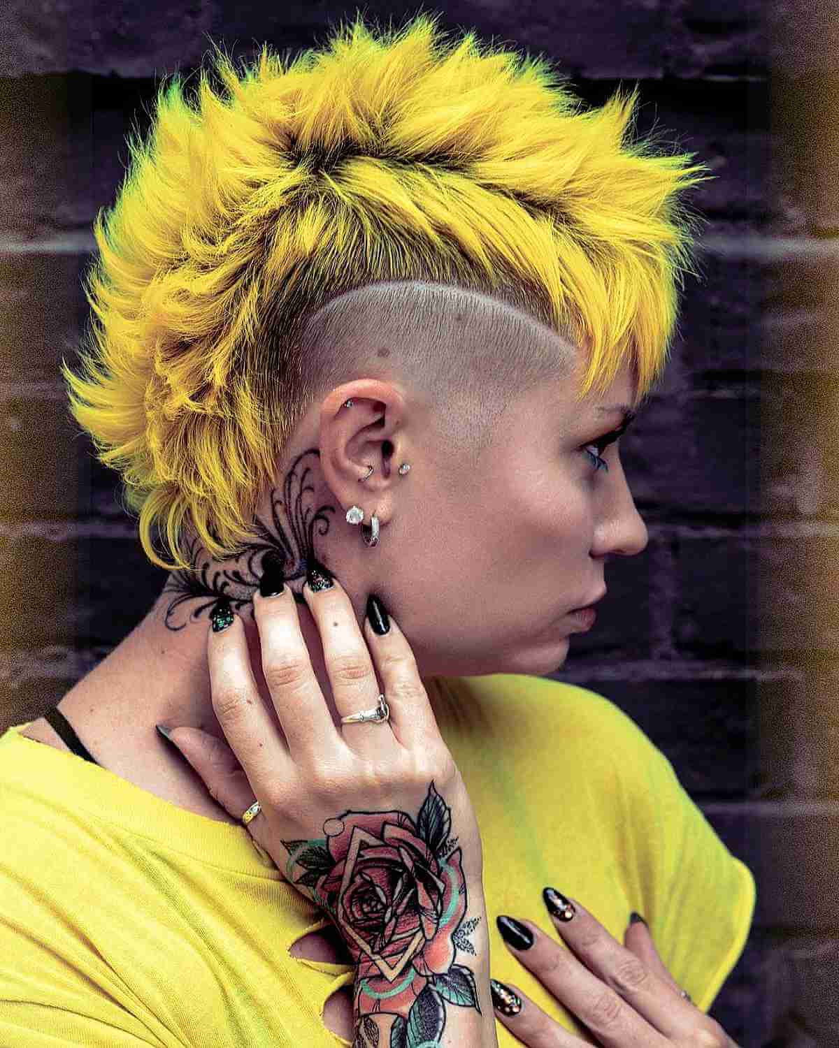 Vibrant Yellow Spiky Mohawk Vibrant Yellow Spiky Mohawk — Punk Hairstyles 2027