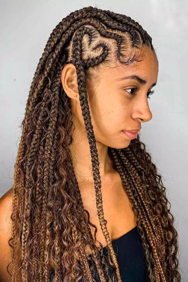 Dark Brown and Honey Blonde Heart Part Braids Dark Brown and Honey Blonde Heart Part Braids — Knotless Braids 2027 for Graduation