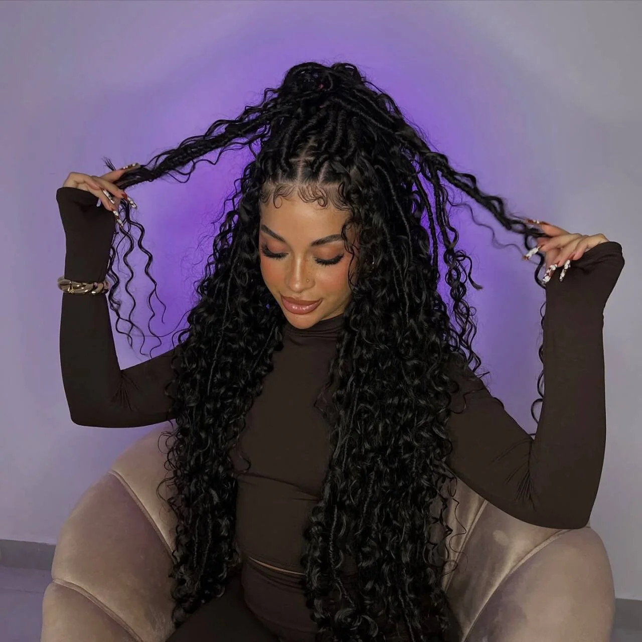 Dramatic High Ponytail Braids Dramatic High Ponytail Braids — Goddess Knotless Braids 2027