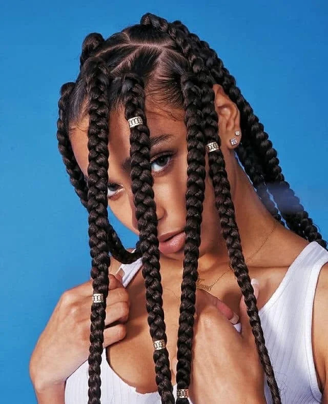 Mid-Back Braids With Gold Cuffs Mid-Back Braids With Gold Cuffs — Knotless Braids 2027 for Natural Hair