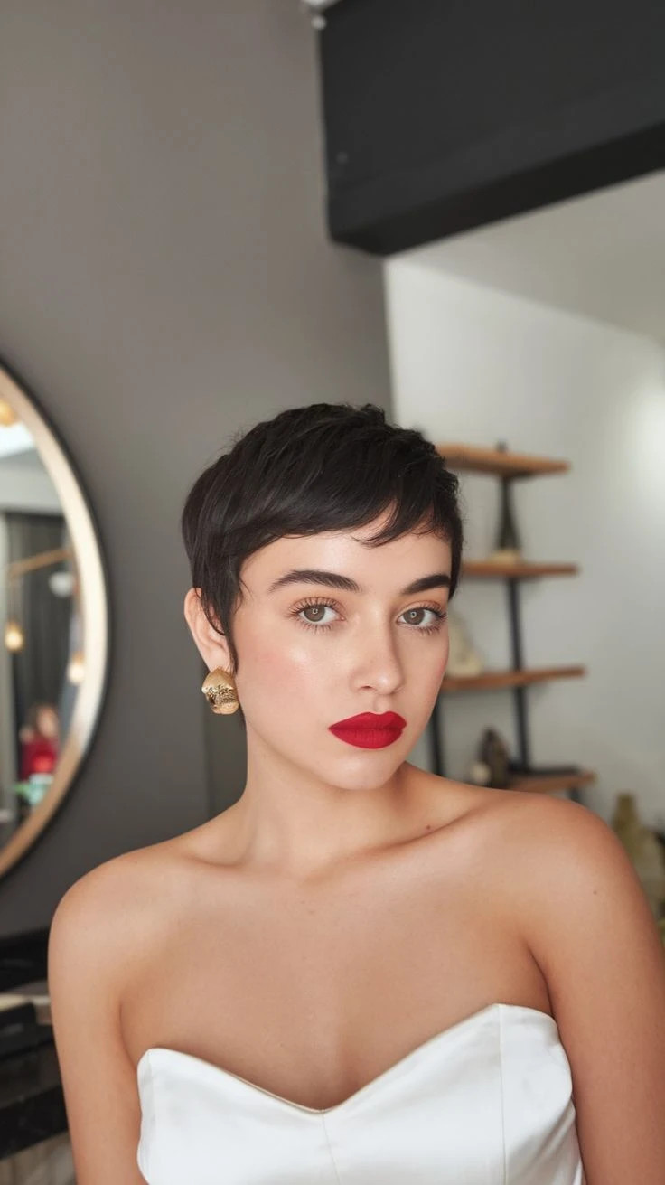 Smooth Wavy Pixie with Wispy Bangs Smooth Wavy Pixie with Wispy Bangs — Wavy Pixie 2027