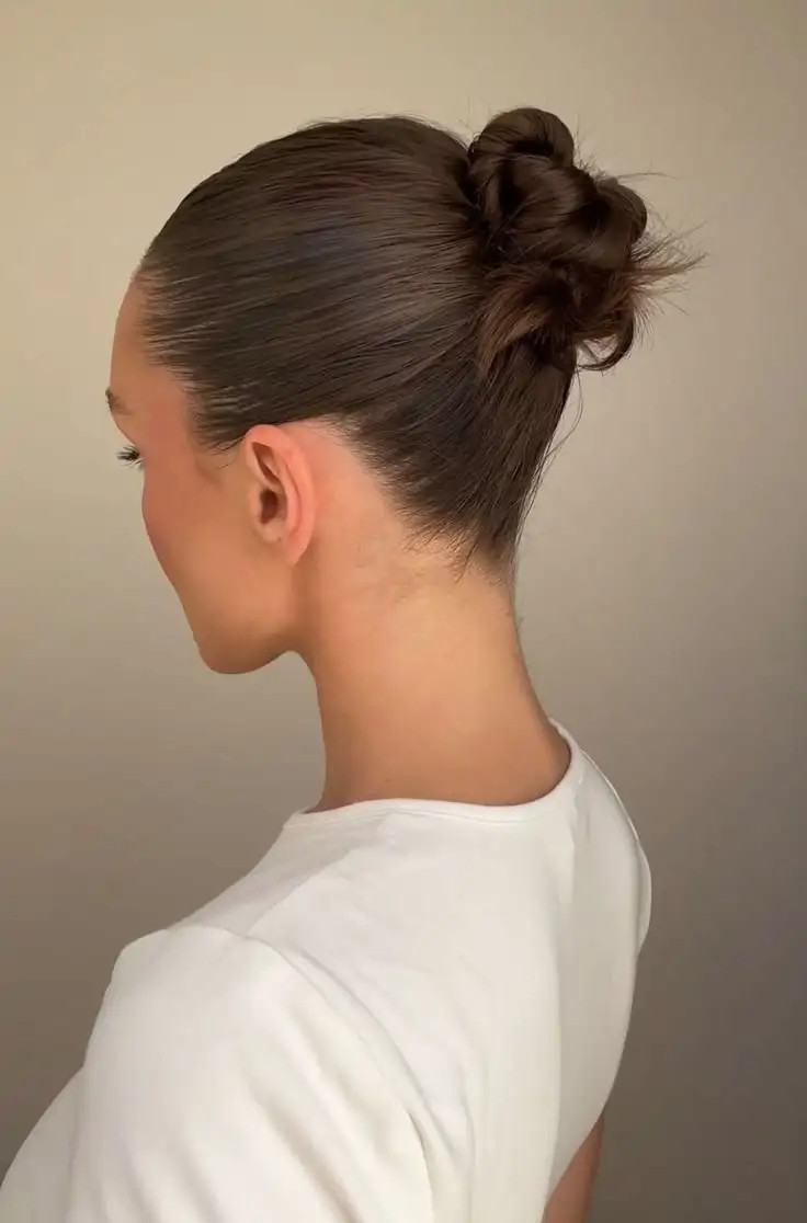 Sleek Dark Brown High-Shine Bun Sleek Dark Brown High-Shine Bun — Clean Girl Hair Color 2027