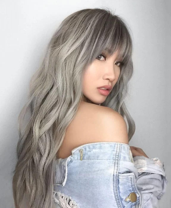 Cool Ash Blonde With Full Bangs Cool Ash Blonde With Full Bangs — Clean Girl Hair Color 2027