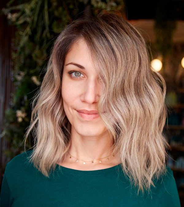 Sun-Kissed Balayage On A Layered Lob Sun-Kissed Balayage On A Layered Lob — Medium Blonde Hair 2027