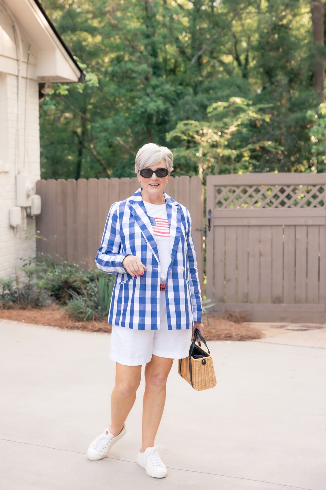 Patriotic Graphic Tee and Gingham Blazer Patriotic Graphic Tee and Gingham Blazer — Memorial Day Weekend Outfits 2027