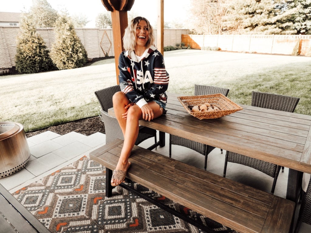 USA Graphic Hoodie with Denim Shorts USA Graphic Hoodie with Denim Shorts — Memorial Day Weekend Outfits 2027