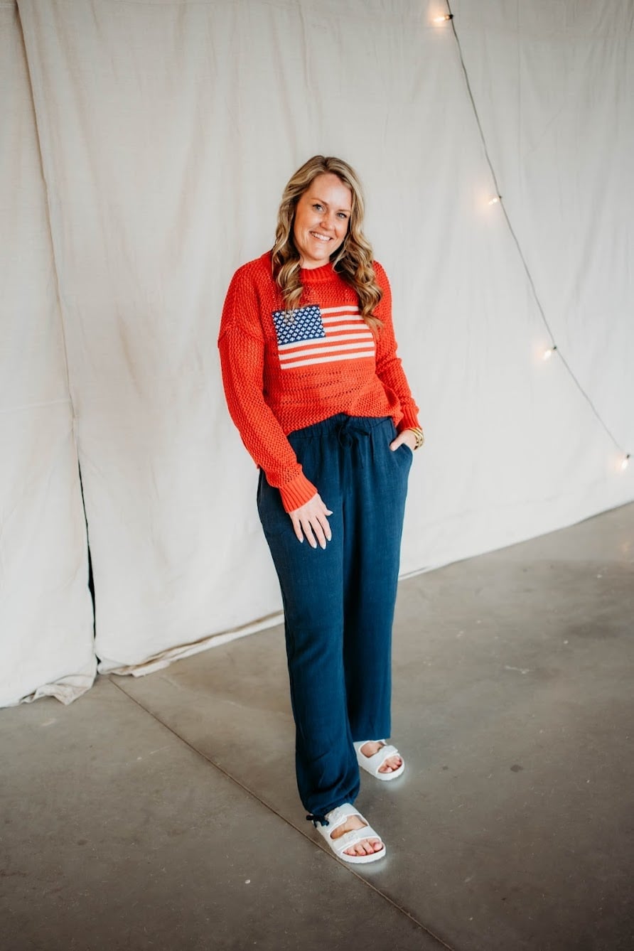 American Flag Sweater with Wide Leg Pants American Flag Sweater with Wide Leg Pants — Memorial Day Weekend Outfits 2027