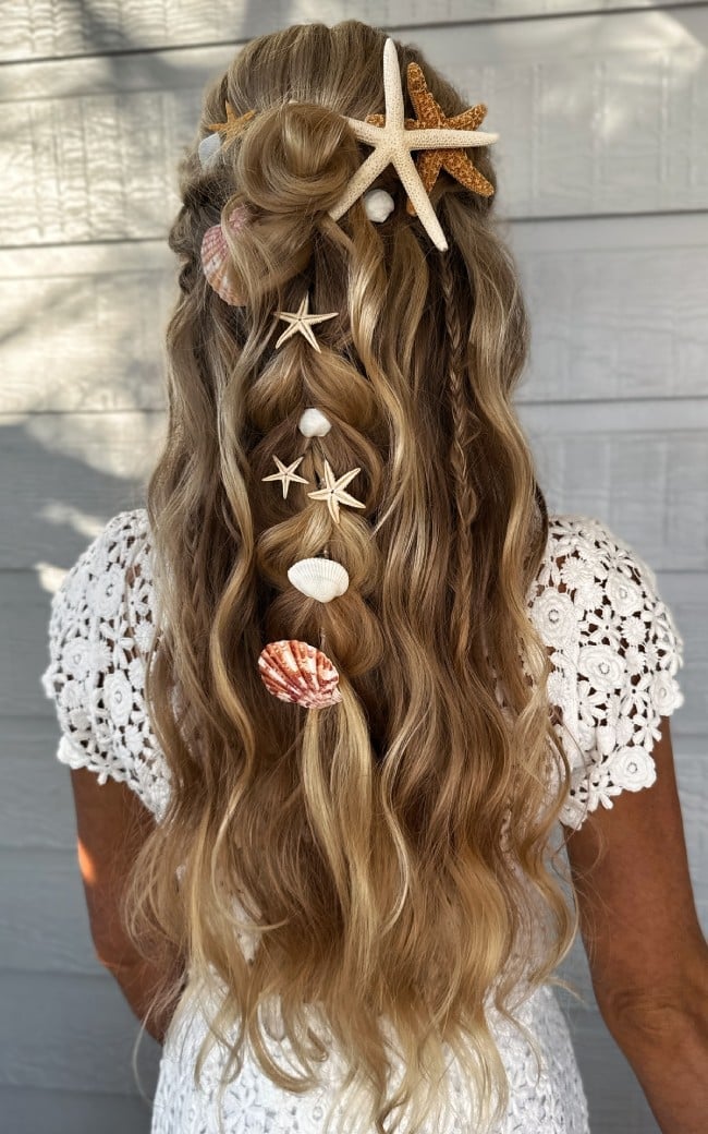 Honey Blonde Half Up Bubble Braid With Wispy Bangs Honey Blonde Half Up Bubble Braid With Wispy Bangs — Mermaid Braid 2027