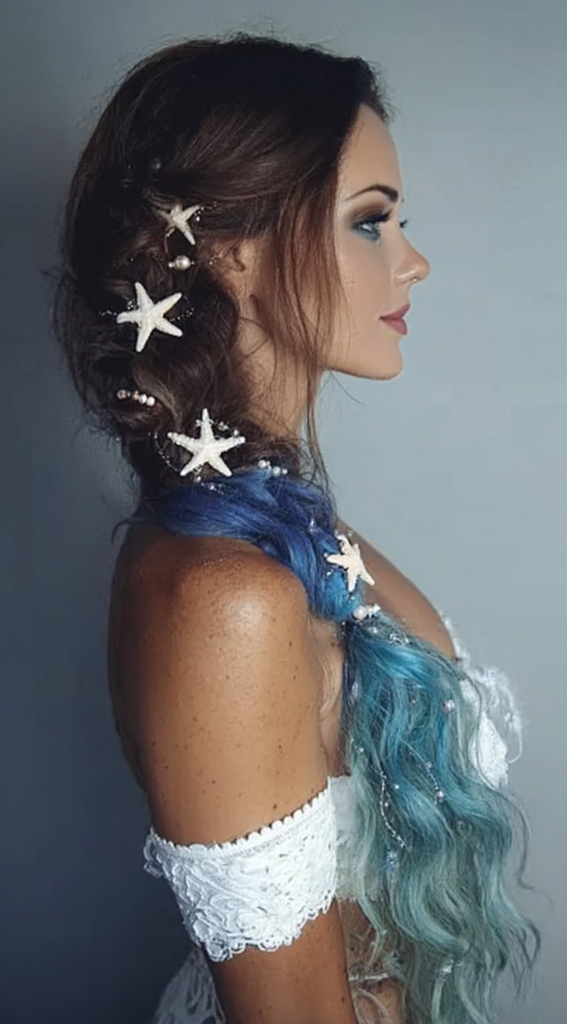 Dark Brown To Blue Ombre Side Braid Dark Brown To Blue Ombre Side Braid — Mermaid Braid 2027