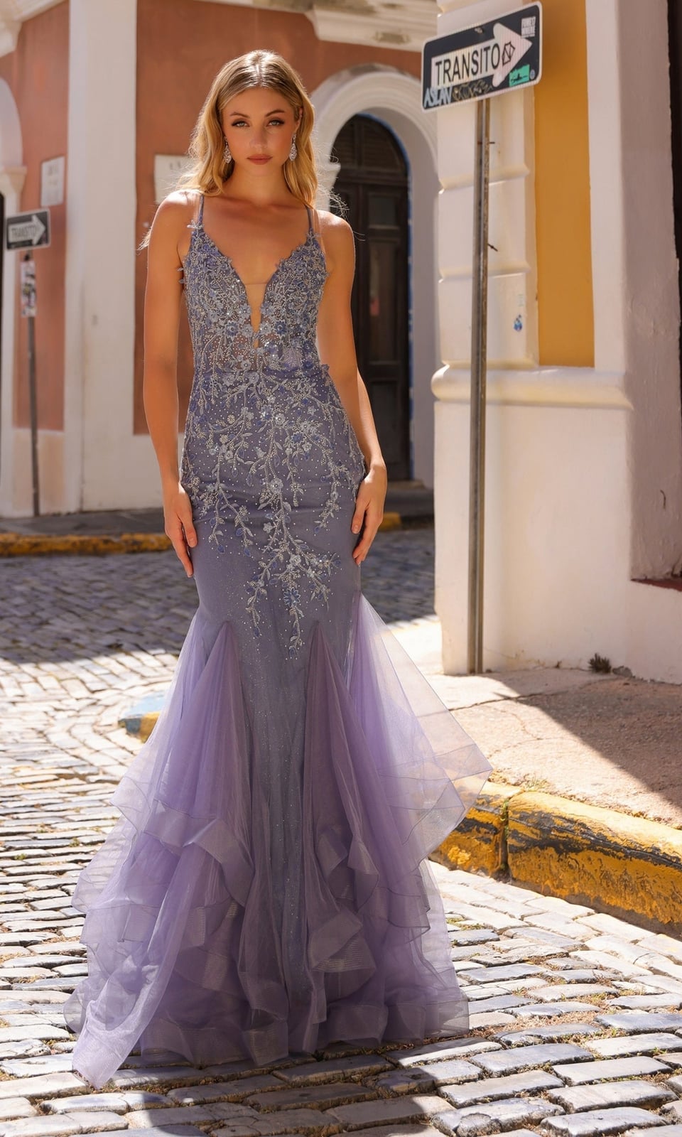 Lavender sequined mermaid dress with ruffled tulle hem, Close-Up Take Lavender sequined mermaid dress with ruffled tulle hem, Close-Up Take — Mermaid Quinceanera Dress 2027