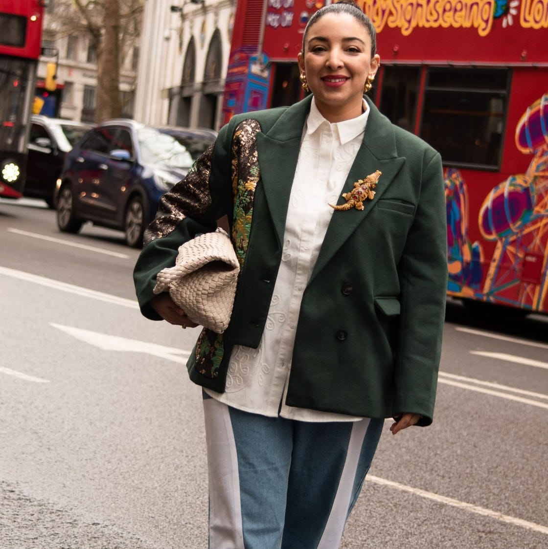 Green Blazer Striped Pants Sequined Sleeves Smart Casual Green Blazer Striped Pants Sequined Sleeves Smart Casual — Midsize Outfits 2027
