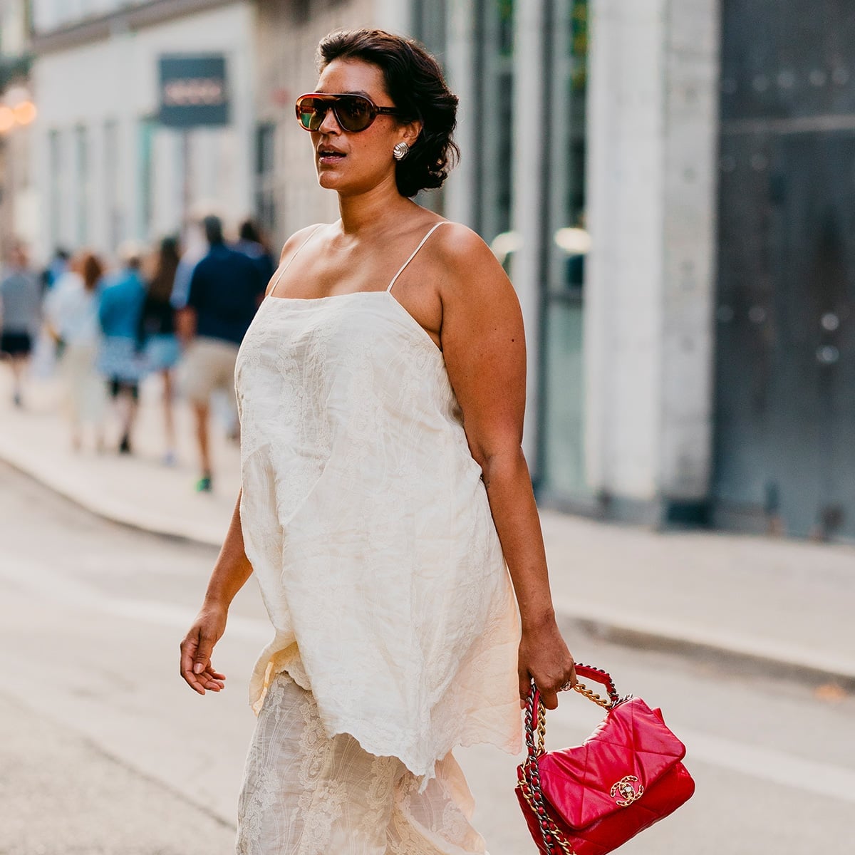 Off White Slip Dress Red Handbag Summer Day Out Off White Slip Dress Red Handbag Summer Day Out — Midsize Outfits 2027