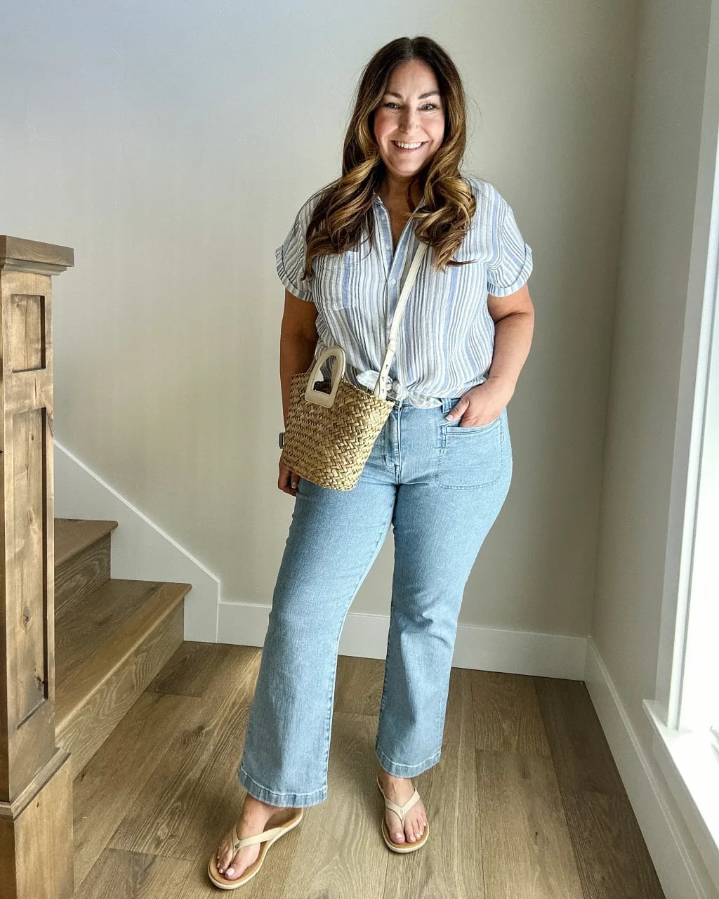 Striped Shirt Light Blue Jeans Casual Relaxed Striped Shirt Light Blue Jeans Casual Relaxed — Midsize Outfits 2027