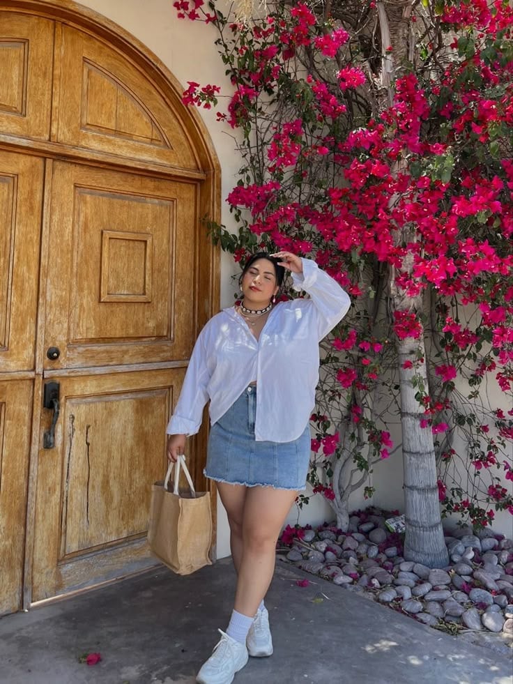 Oversized White Shirt Denim Mini Skirt Summer Chic Oversized White Shirt Denim Mini Skirt Summer Chic — Midsize Outfits 2027